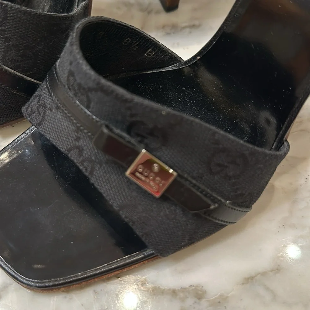Gucci blk monogram high heel mule size 81/2 - Picture 2 of 8